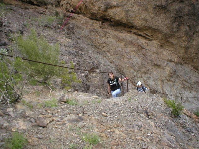 18 March 2005 - Angela climbing back up to the Saddle