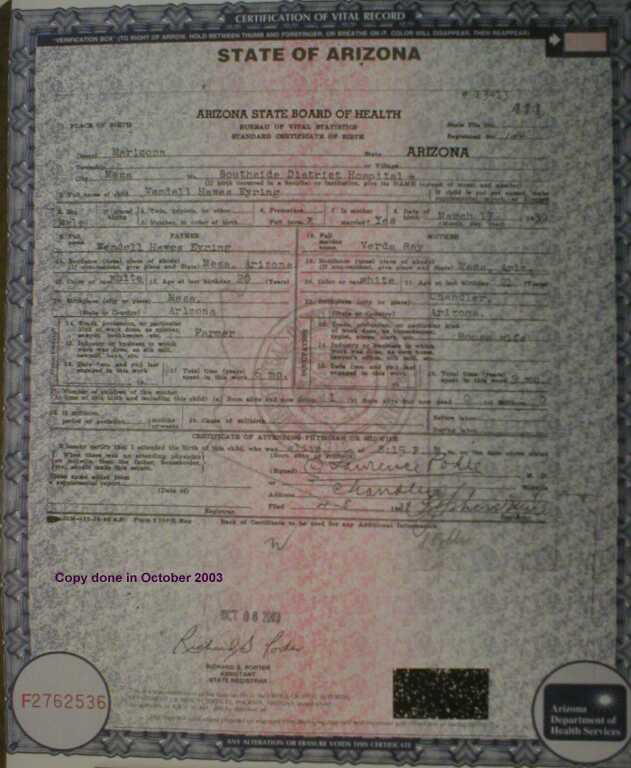 17 March 1939 - Wendell Haws Eyring Jr. - Birth Certificate